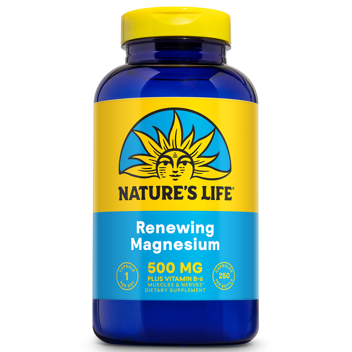 Nature’s Life Renewing Magnesium 500 mg - Magnesium Citrate, Magnesium Malate, Magnesium Oxide Plus Vitamin B-6 - Muscles and Nerves Support - Lab Verified (250 Servings, 250 VegCaps)