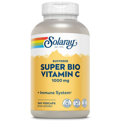 Solaray Super Bio C Buffered Vitamin C w/ Bioflavonoids, Timed-Release Formula for All-Day Immune Support, Gentle Digestion, 1000mg, 360 Ct.