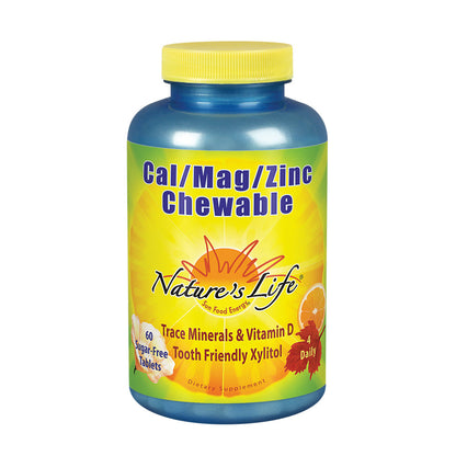 Nature's Life Cal Mag Zinc Chewable | 100% Plus Daily Value of Calcium, Magnesium, Zinc & Vit D3 for Bone & Heart Health Support | 60 No Sugar Chews