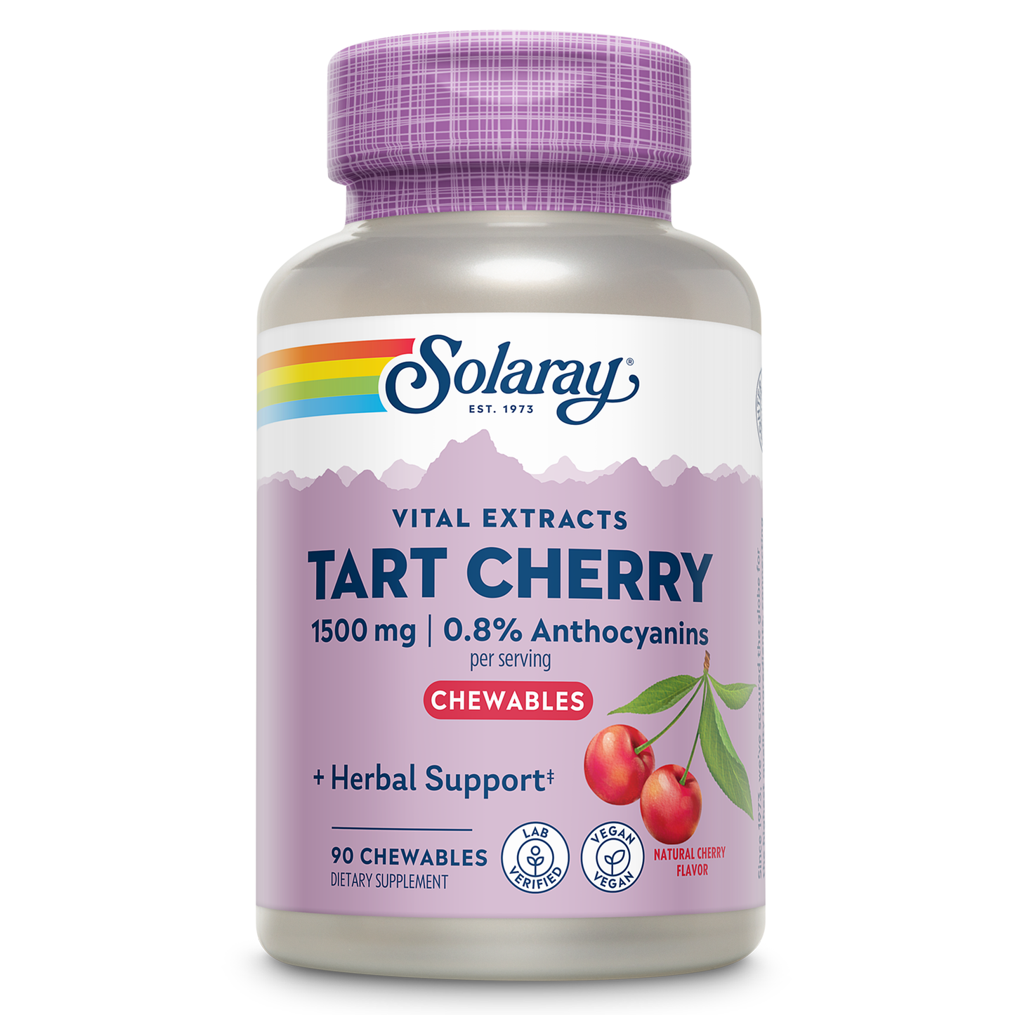 Solaray Guaranteed Potency Tart Cherry Fruit Extract, Chewable, Cherry (Btl-Plastic) 500mg | 90ct