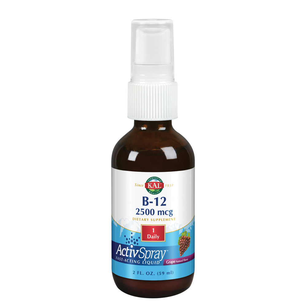 KAL B-12 ActivSpray 2500 mcg | Natural Grape Flavor | Healthy Metabolism, Energy, Nerve & Red Blood Cell Support | 2oz Liquid | 80 Servings
