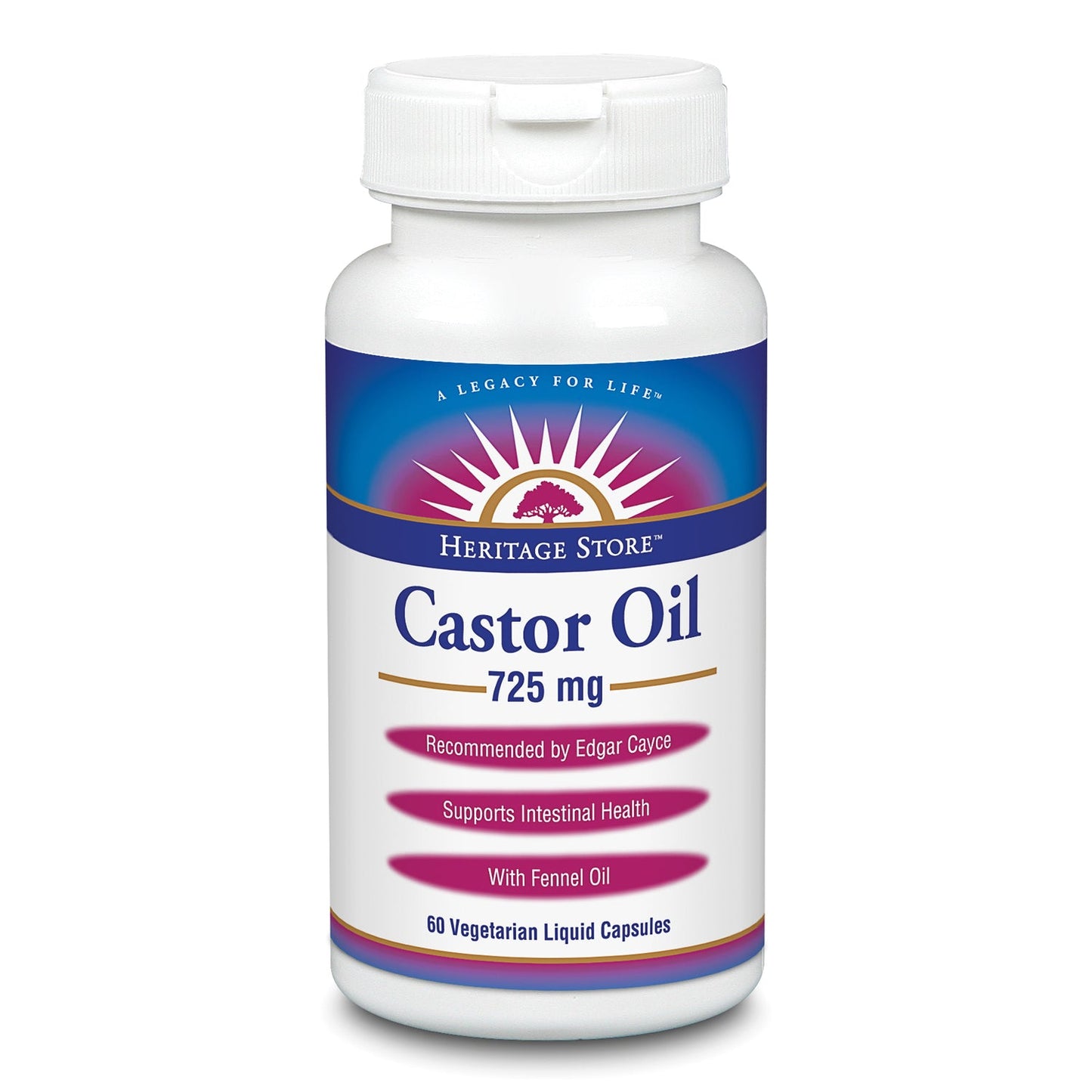 Heritage Store Castor Oil 725 mg | Healthy Intestinal Balance & Digestion Support | With Fennel Oil | 60 Caps