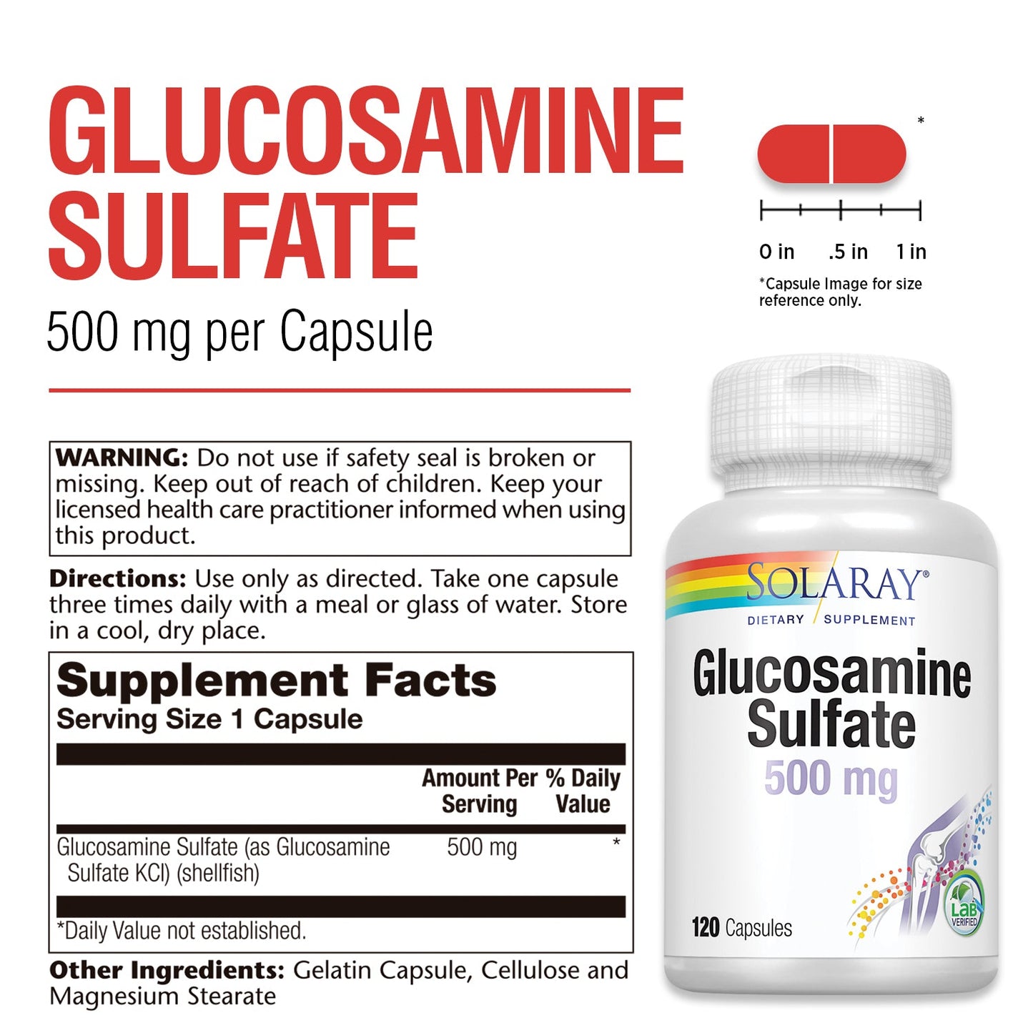 Solaray Glucosamine Sulfate 500 mg | Healthy Joint Flexibility & Resiliency Support (60 Serv, 120 CT)