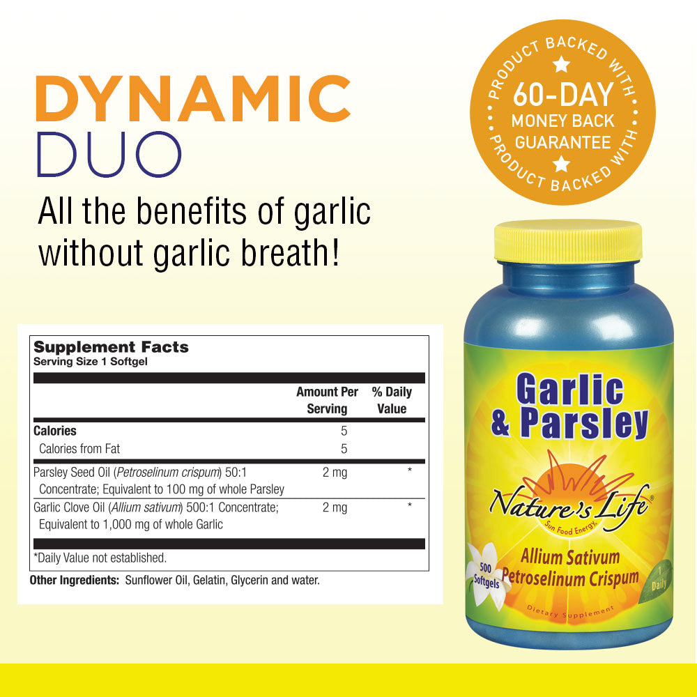 Nature's Life Garlic & Parsley Softgels, 500 Count