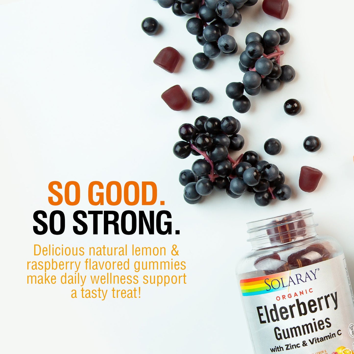 Solaray Organic Elderberry Gummies w/ Zinc & Vitamin C | Healthy Immune System Support | Gluten Free | 30 Serv, 60 Ct