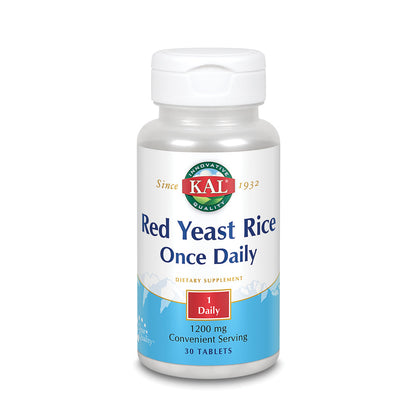 KAL Red Yeast Rice Once Daily 1200mg. Capsules | With Unsaturated Fatty Acids, Amino Acids & Phytonutrients | Rapid Disintegration | 30 Tablets