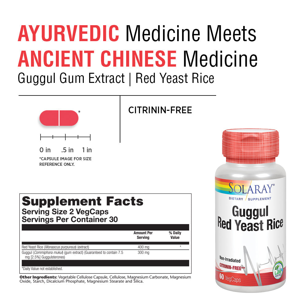 Solaray Guggul Gum Extract & Red Yeast Rice | Healthy Cardiovascular Function Support | Ancient Chinese Medicine & Ayurvedic Medicine Combo | 60ct