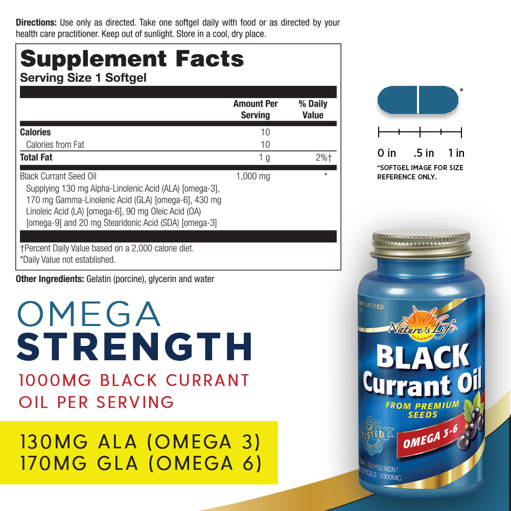 Natures Life Black Currant Seed Oil 1000 mg | With Omega-3 ALA, Omega-6 GLA and Stearidonic Fatty Acids, 30ct