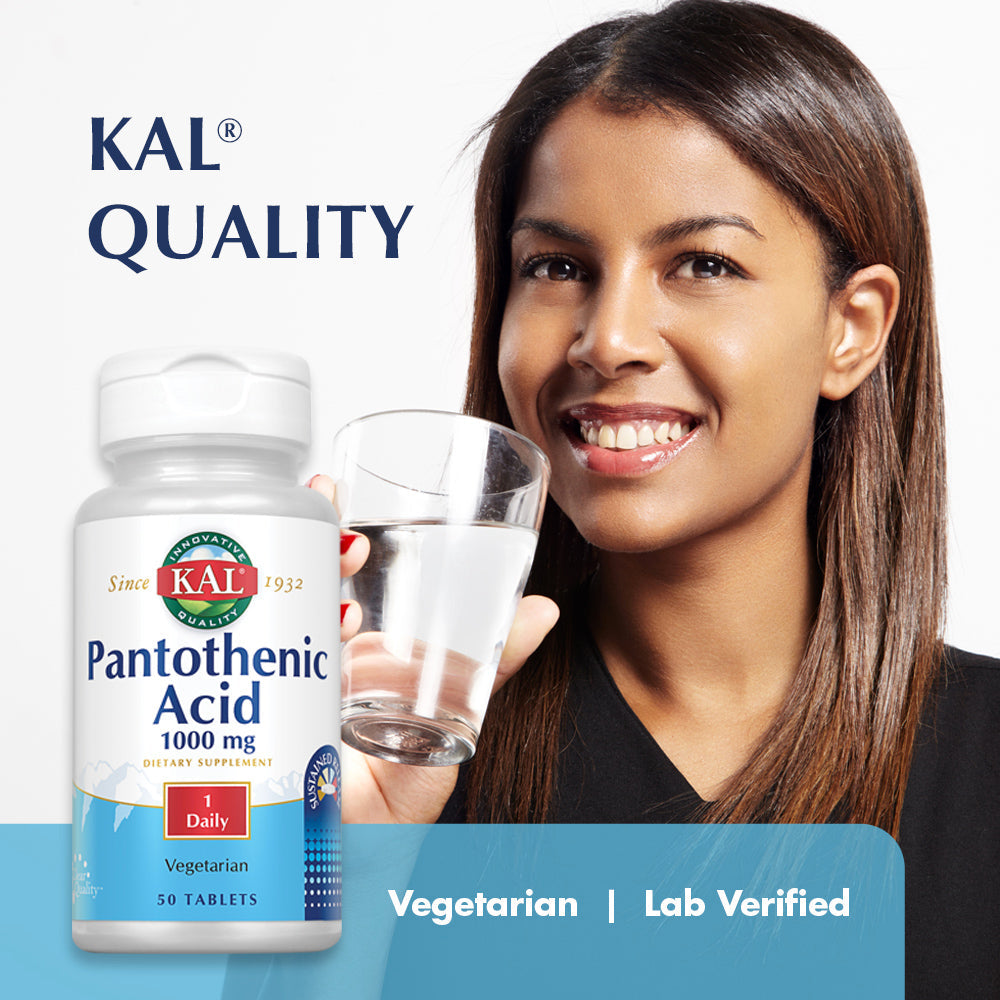 KAL Pantothenic Acid Sustained Release 1000mg | For Energy Storage & Release | Supports Metabolism of Carbs, Fats & Proteins | Vegetarian | 50ct