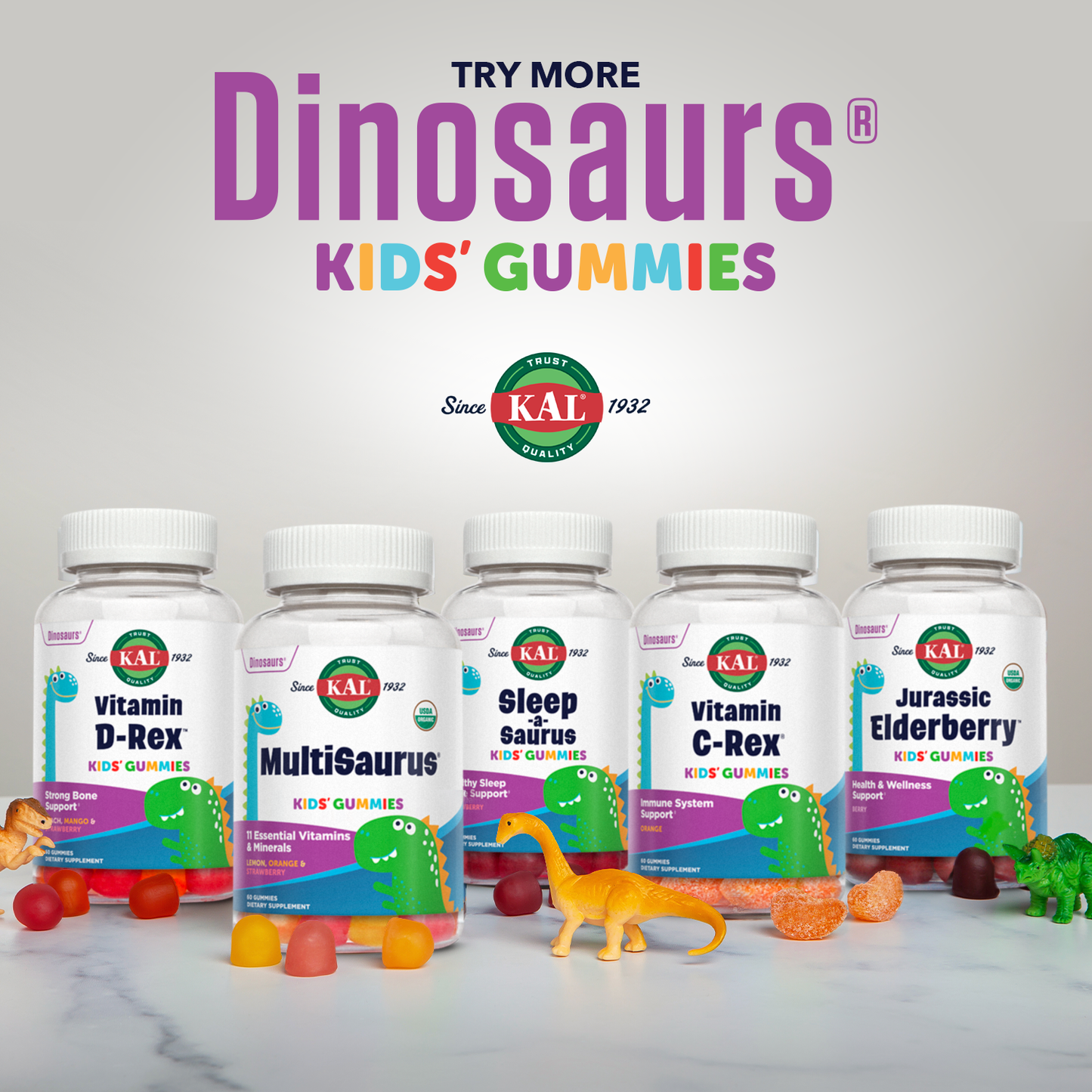KAL Sleep-a-Saurus Melatonin Gummies for Kids, 1 mg Melatonin for Kids Healthy Sleep Cycle Support, Vegan & Gluten Free, No Artificial Flavors or Colors, 60 Day Guarantee, 60 Servings, 60 Gummies