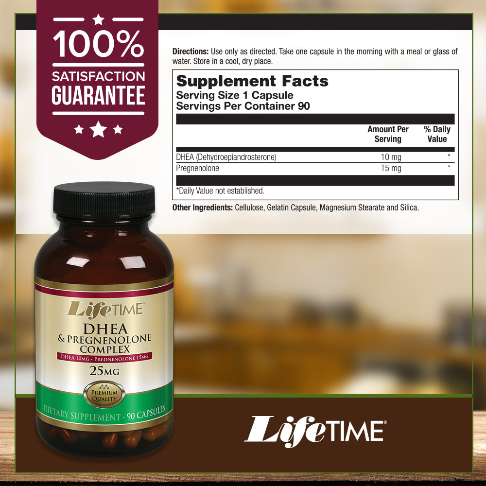 Lifetime DHEA Pregnenolone Complex | Support Hormone Balance, Energy, Mood, Weight & Libido | 90 Capsules