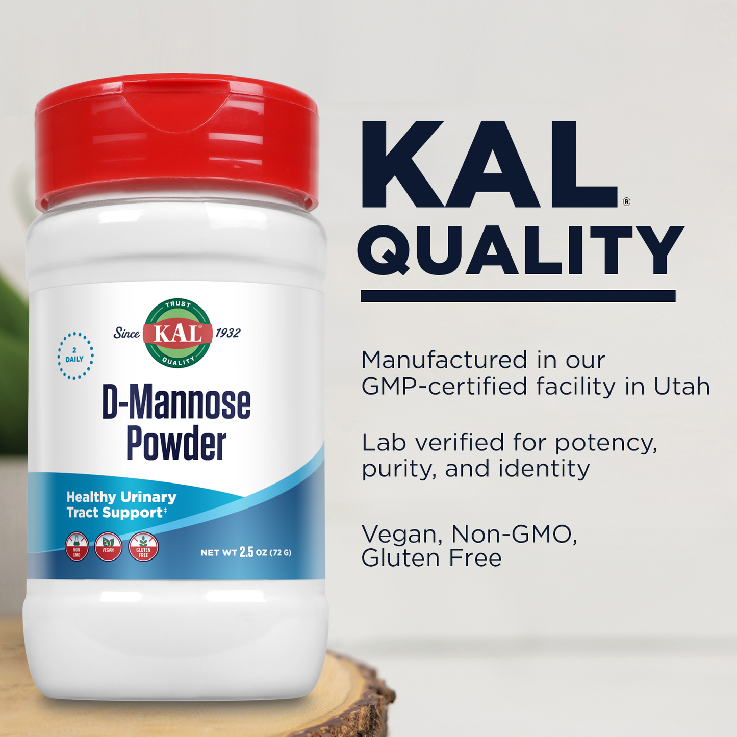 KAL D-Mannose 1600mg Fast-Dissolving Powder to Support Urinary Tract Health Unflavored 2.5oz 45 Servings