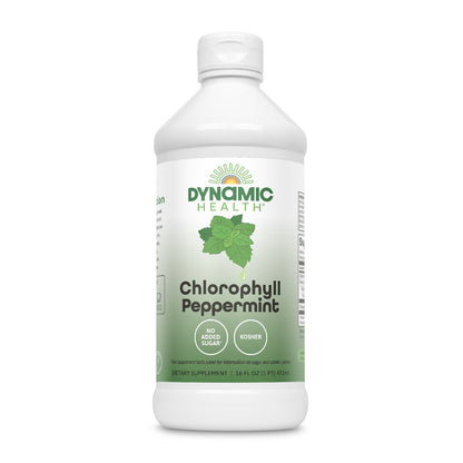 Dynamic Health Liquid Chlorophyll Peppermint 100 mg, Sodium Copper Chlorophyllins with Alfalfa and Mulberry Leaves, Plant Cleanse and Deodorizing, No Added Sugar, 16 Fl Oz