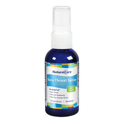 NaturalCare Sore Throat Spray, Homeopathic Formula for Sore Throat Relief*, Temporarily Relieves Scratchy, Dry Throat, Pain with Swallowing & Hoarseness*, Refreshing Mint Flavor, 4oz