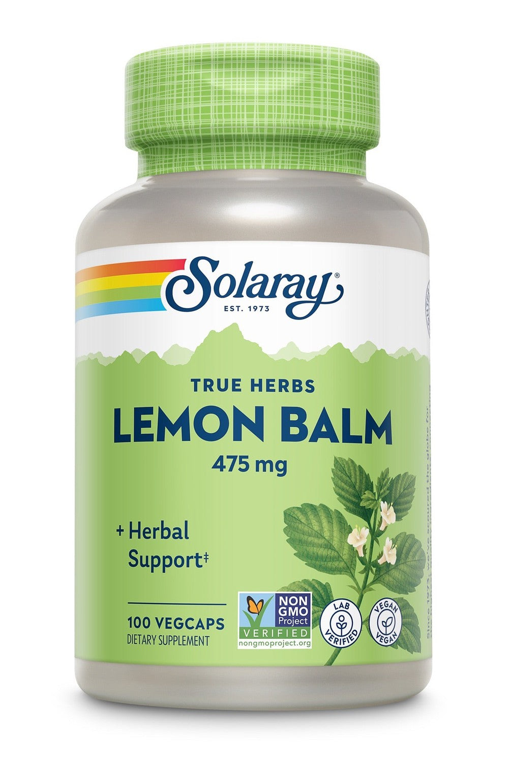 Solaray Lemon Balm Aerial 475 mg - Healthy Mental Calm and Relaxation and Rest Support - Whole Aerial for Full Nutrient Profile - Non-GMO, Vegan - 100 Servings, 100 VegCaps