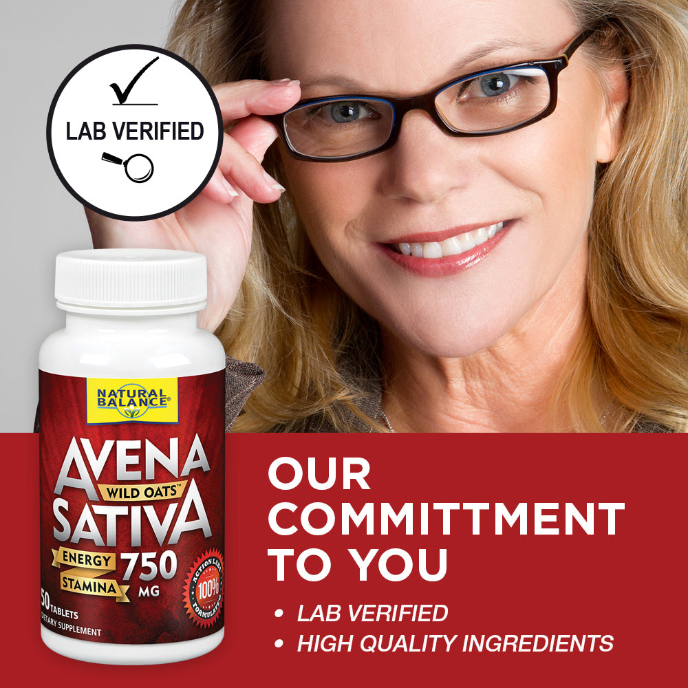 Natural Balance Avena Sativa Wild Oats 750 mg | Herbal Supplement for Healthy Energy, Stamina & Focus | Brain & Mood Support | Lab Verified | 50 Tabs
