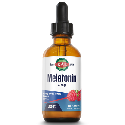 KAL Melatonin DropIns 3mg, Healthy Sleep Aid Support, Liquid Melatonin Drops for Optimal Absorption & Calming Relaxation Support, Fast Acting, Natural Raspberry Flavor, Approx. 55 Servings, 1.85oz