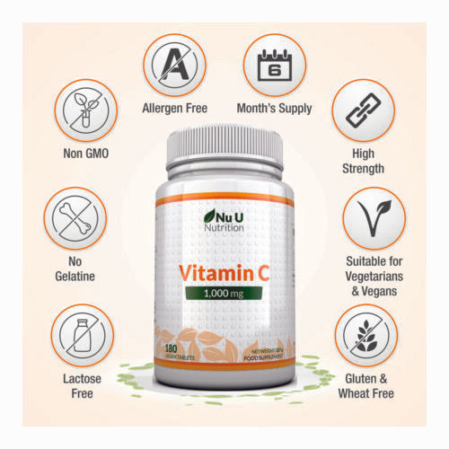 Vitamin C 1000mg 3 X Bottles 180 Tablets (6 Month's Supply) Ascorbic Acid