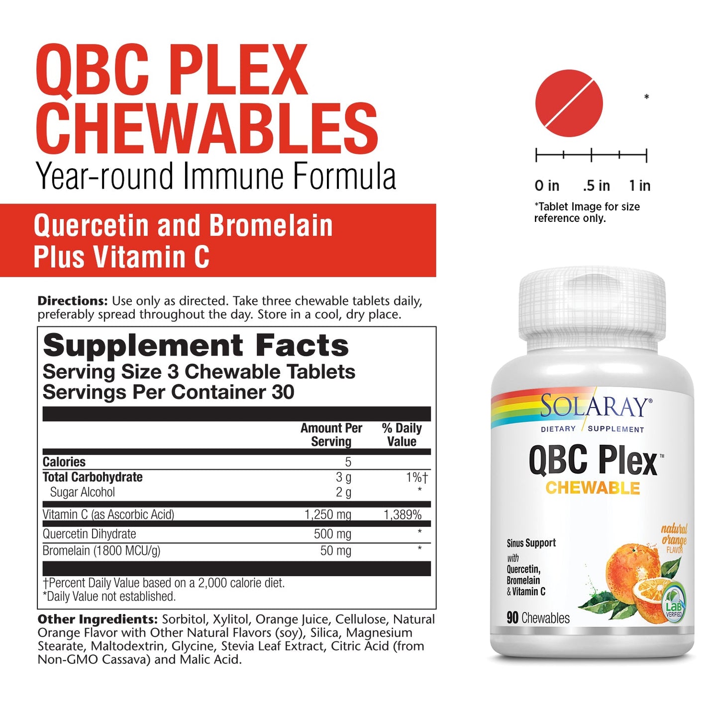 Solaray QBC Plex Chewables | Quercetin & Bromelain Plus Vitamin C | Immune & Respiratory Health Support | 90ct, 30 Serv.