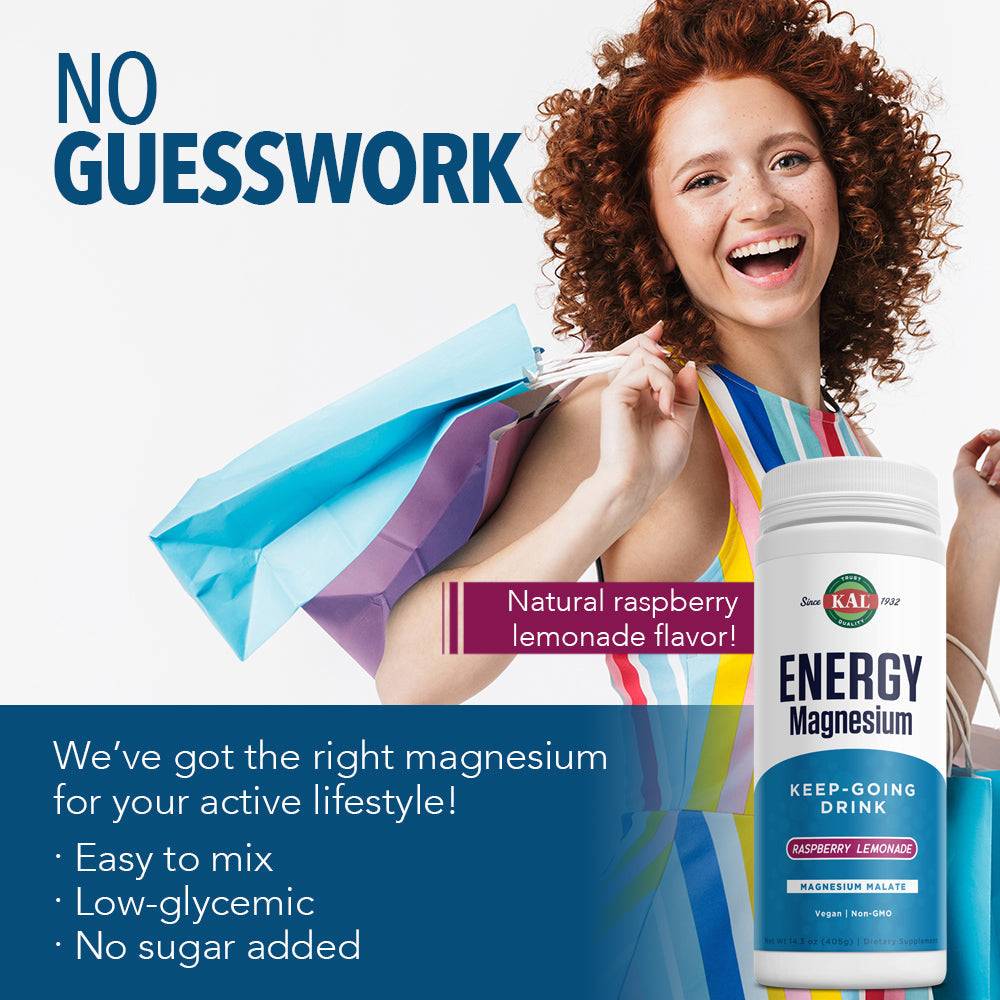 KAL Energy Magnesium Keep-Going Drink | Magnesium Malate 325mg | Healthy Metabolism & Stamina Support | 14.3oz, 90 Serv.