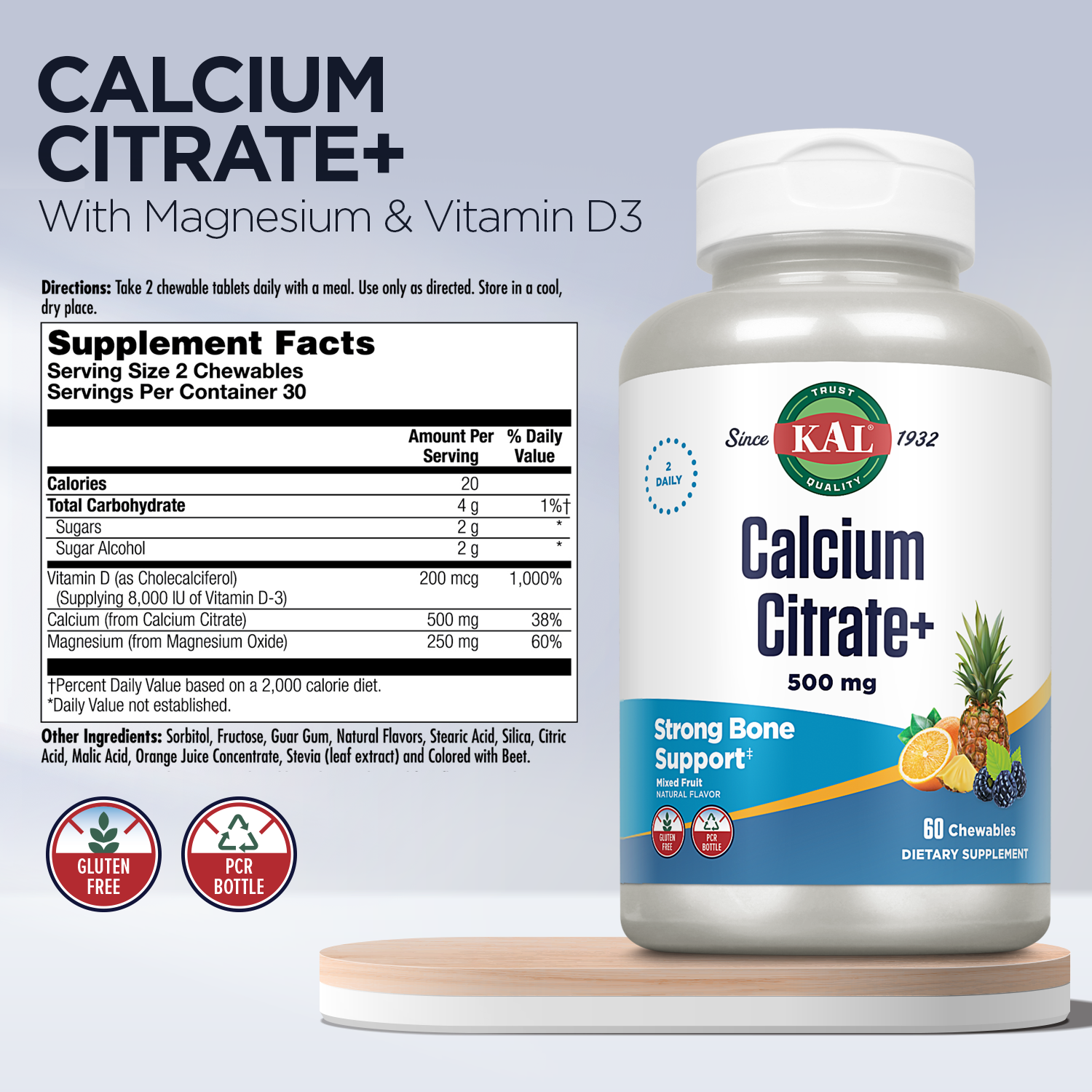 KAL Calcium Citrate + Magnesium & Vitamin D3, Healthy Bones, Teeth, Ne ...