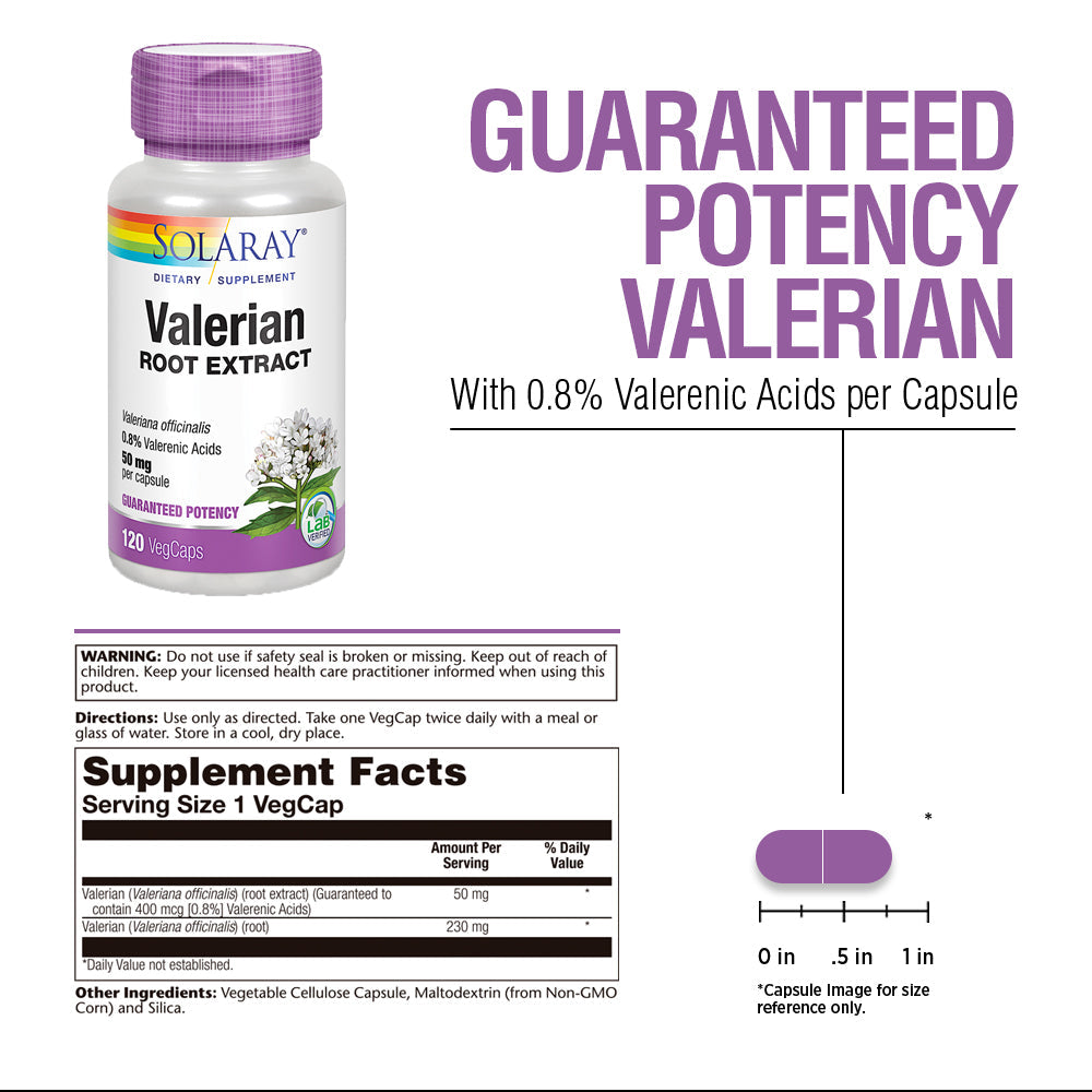 Solaray Valerian Root Extract 50 mg | Relaxation Support for a Healthy Sleep Cycle | 0.8% Valerenic Acids (120 CT)