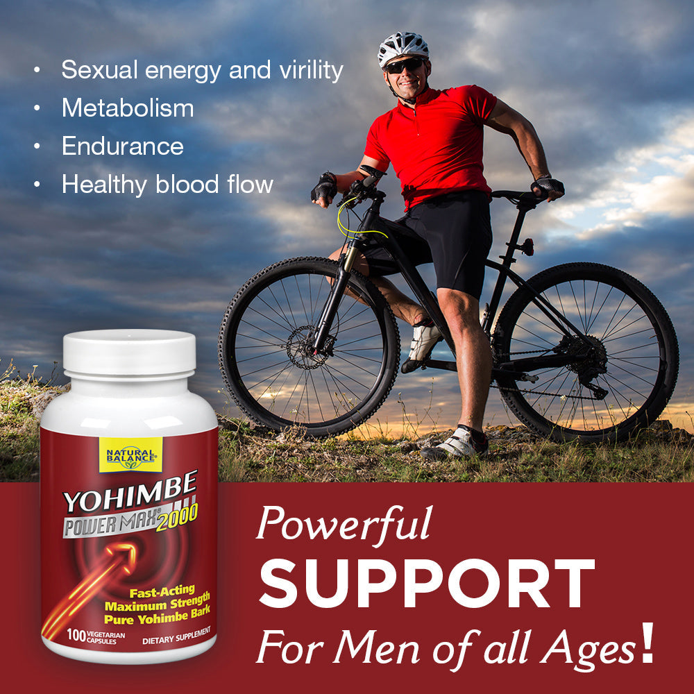 Natural Balance Yohimbe PowerMax 2000 | Maximum Strength Formula w/ Pure Yohimbe Bark | Sexual Energy & Virility Supplement | 100 VegCaps, 50 Serv.